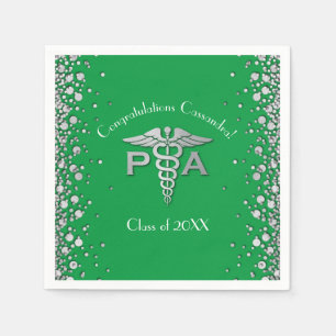 Physician Assistant PA Graduation Green Silver Napkin