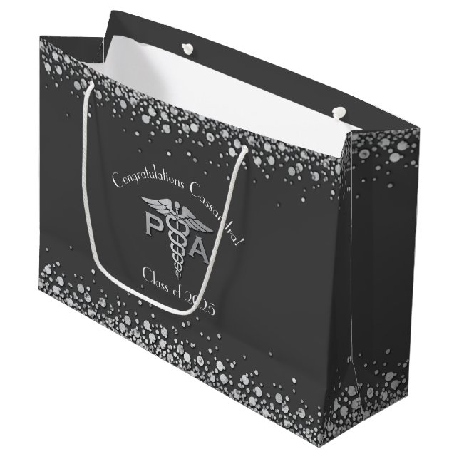 Physician Assistant PA Graduation Grey Silver Large Gift Bag (Front Angled)