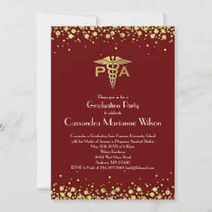 Physician Assistant PA Graduation Maroon Gold Invitation