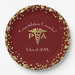 Physician Assistant PA Graduation Maroon Gold Paper Plate