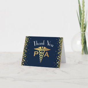 Physician Assistant PA Graduation Navy Blue Gold Thank You Card