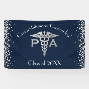 Physician Assistant PA Graduation Navy Blue Silver Banner