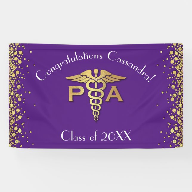 Physician Assistant PA Graduation Purple Gold Banner (Horizontal)