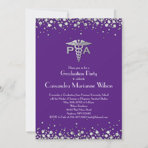 Physician Assistant PA Graduation Purple Silver Invitation