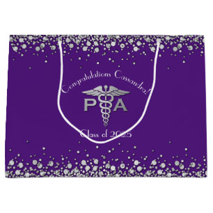 Physician Assistant PA Graduation Purple Silver Large Gift Bag