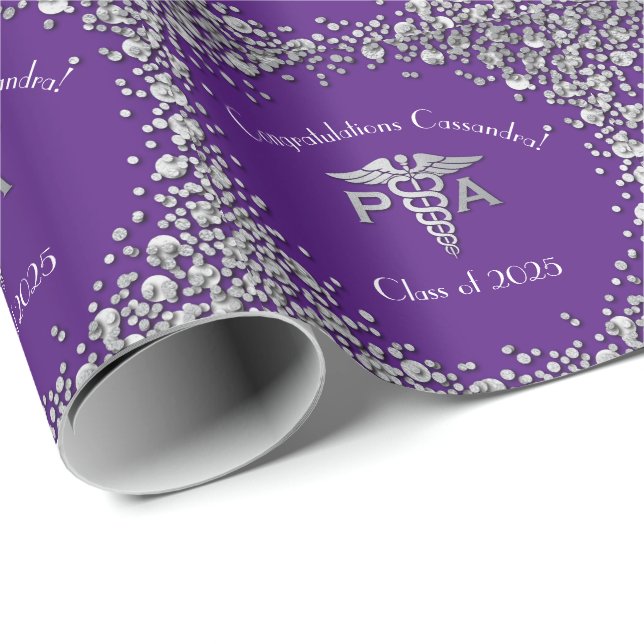 Physician Assistant PA Graduation Purple Silver Wrapping Paper (Roll Corner)