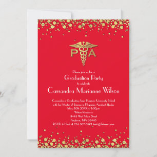 Physician Assistant PA Graduation Red Gold Invitation