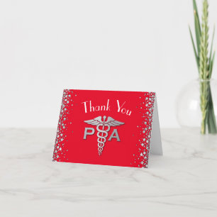 Physician Assistant PA Graduation Red Silver Thank You Card