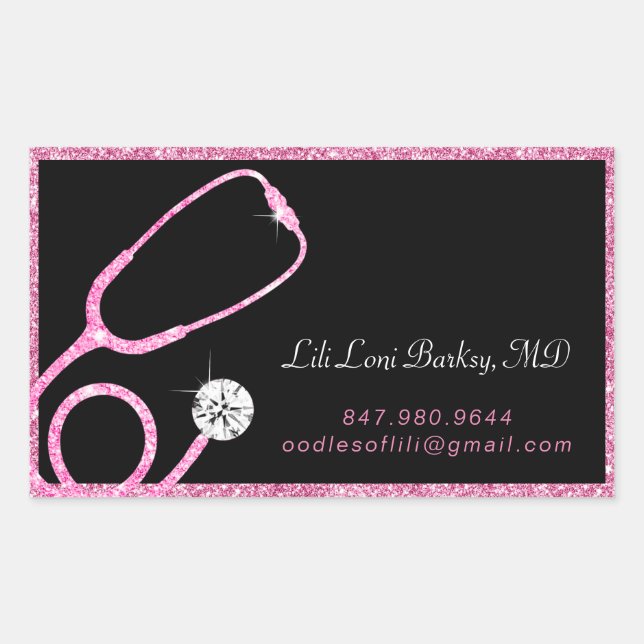 Physician Modern Pink Glitter Stethoscope Medical Sticker (Front)