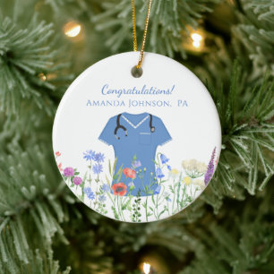 Physicians Assistant PA Blue Scrubs Ceramic Ornament