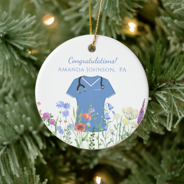 Physicians Assistant PA Blue Scrubs Ceramic Ornament (Tree)