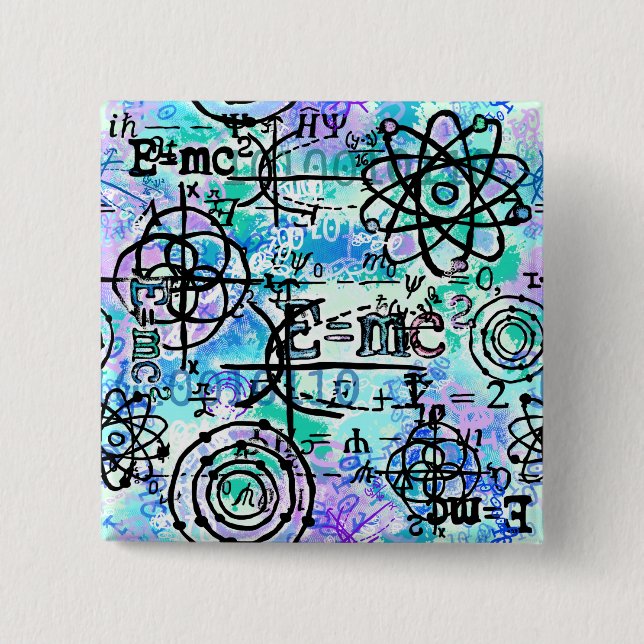 Physics and Math Symbols, Geek 2 Inch Square Button (Front)