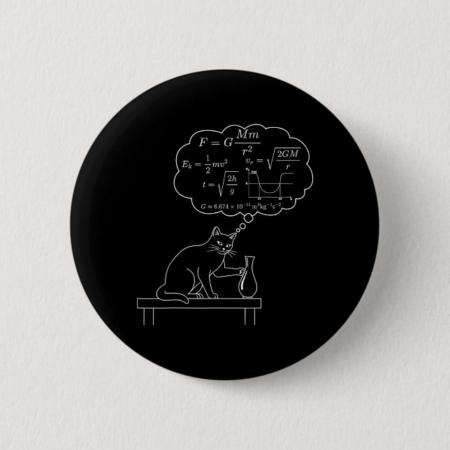 Physics Cat Gravity Equations Funny Cat Math 2 Inch Round Button (Front)