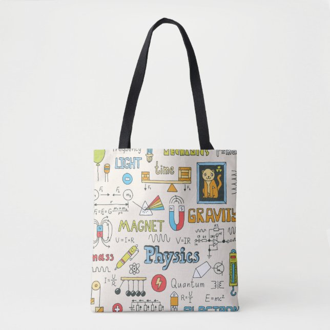 Physics concepts, hand-drawn vintage style. tote bag (Front)