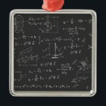 Physics diagrams and formulas metal ornament<br><div class="desc">Physics diagrams and formulas chalk handwriting on blackboard</div>