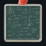 Physics diagrams and formulas metal ornament<br><div class="desc">Physics diagrams and formulas chalk handwriting on green blackboard</div>