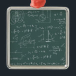 Physics diagrams and formulas metal ornament<br><div class="desc">Physics diagrams and formulas chalk handwriting on green blackboard</div>