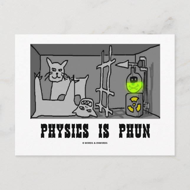 Physics Is Phun (Fun) (Schrödinger's Cat Thought) Postcard (Front)