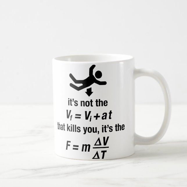 physics - it's the sudden deceleration that kills coffee mug (Right)