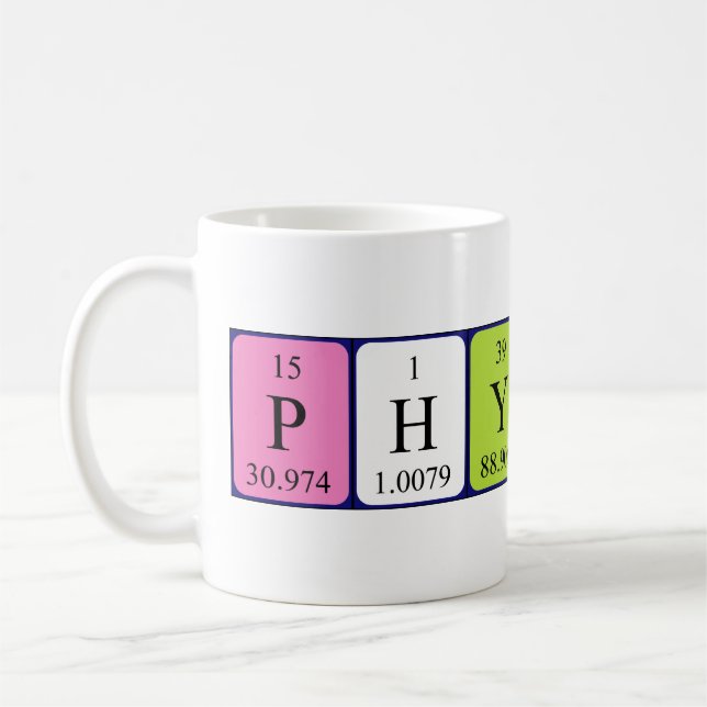 Physics periodic table name mug (Left)
