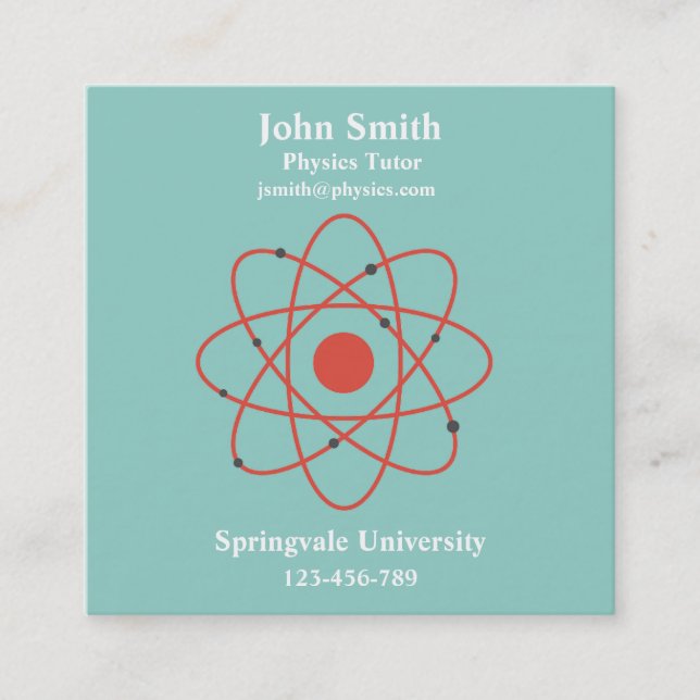 Physics teacher physics science tutor square business card (Front)