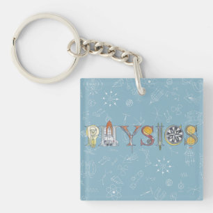 Physics typography and diagrams dusky blue keychain