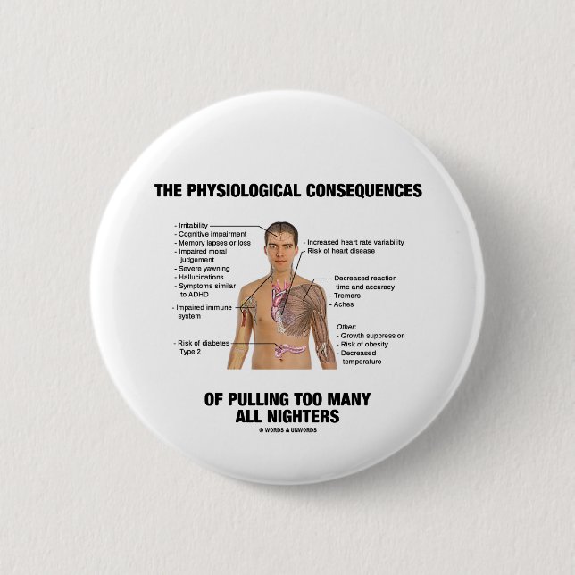 Physiological Consequences Pulling All Nighters 2 Inch Round Button (Front)