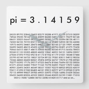 pi= 3.14159 Black White Math Science pi Day Digits Square Wall Clock