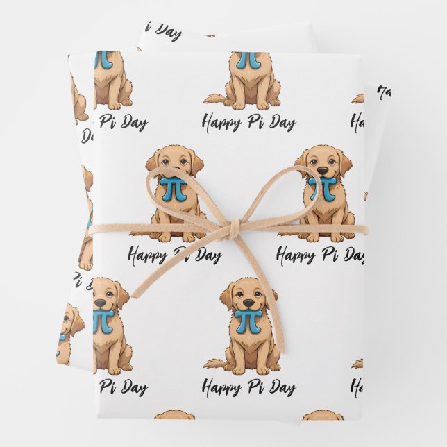 Pi Day Dog With Pi Symbol | Happy Pi Day Wrapping Paper Sheet (In situ)