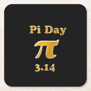 Pi Day Gold on Black Square Paper Coaster