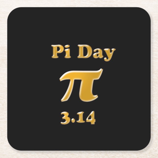 Pi Day Gold on Black Square Paper Coaster (Front)