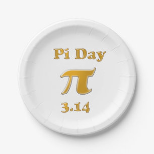 Pi Day Gold on White Paper Plate