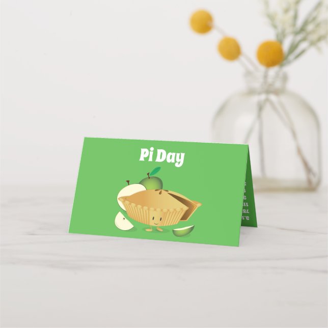 Pi Day Green Apple Pie Cartoon Character Numbers Place Card (Back)