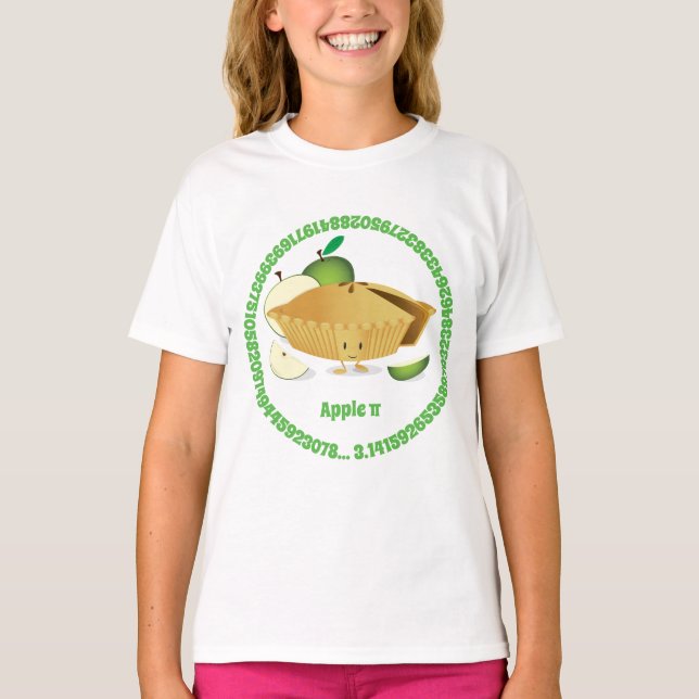 Pi Day Green Apple Pie Cartoon Character Numbers T-Shirt (Front)