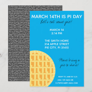 Pi Day Party Invitation w/ Pi Digits on Back!