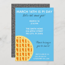 Pi Day Party Invitation w/ Pi Digits on Back!