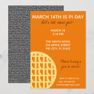 Pi Day Party Invitation w/ Pi Digits on Back!