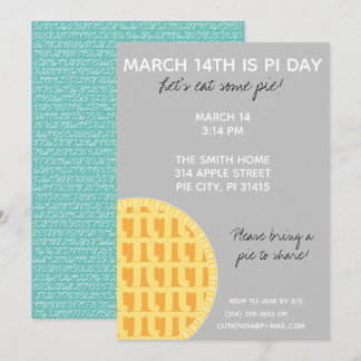 Pi Day Party Invitation w/ Pi Digits on Back!
