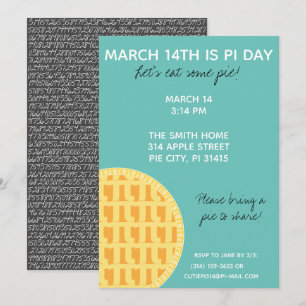 Pi Day Party Invitation w/ Pi Digits on Back!