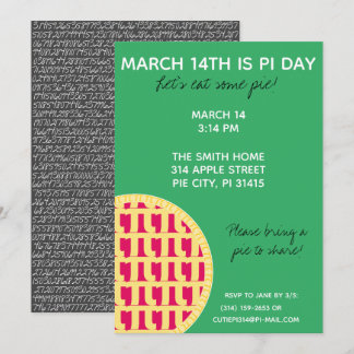 Pi Day Party Invitation w/ Pi Digits on Back!
