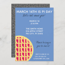 Pi Day Party Invitation w/ Pi Digits on Back!