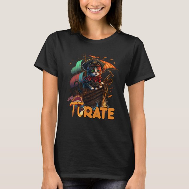 Pi Day Pirate Cat 3 14  Math Science Teacher Pi ra T-Shirt (Front)