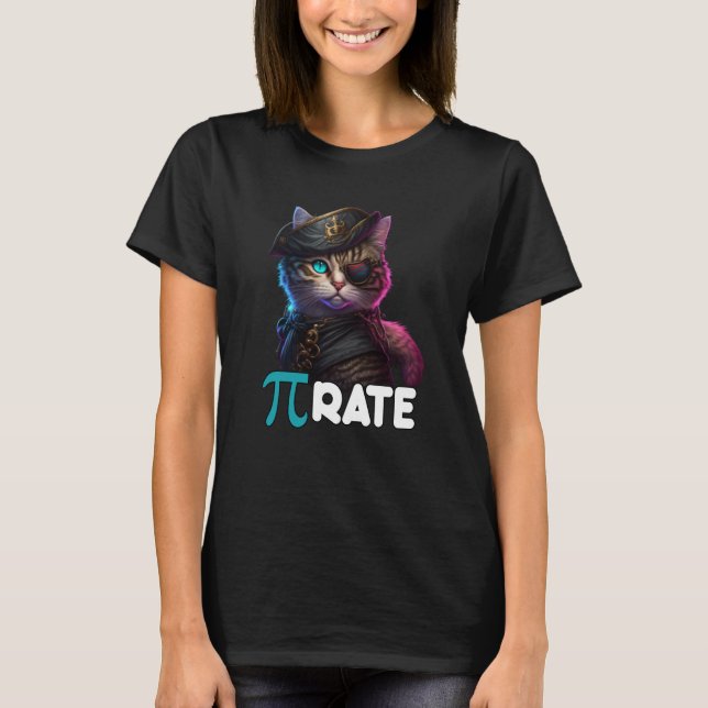 Pi Day Pirate Cat Math Science Teacher Pi Rate 3 1 T-Shirt (Front)