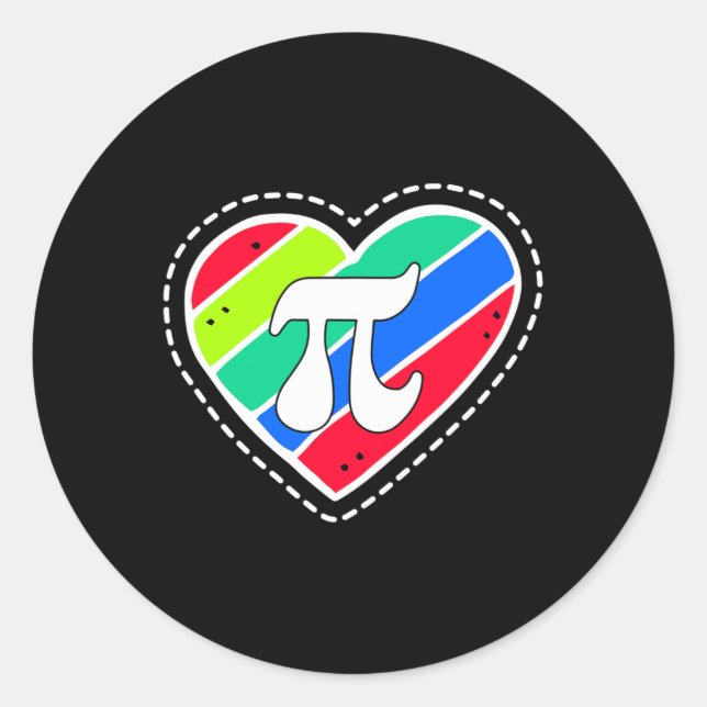 Pi Day Rainbow Hearts Math Teacher Gift  Classic Round Sticker (Front)