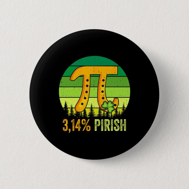 Pi Day St. Patrick's 3.14 Irish Retro Pirish Math  2 Inch Round Button (Front)
