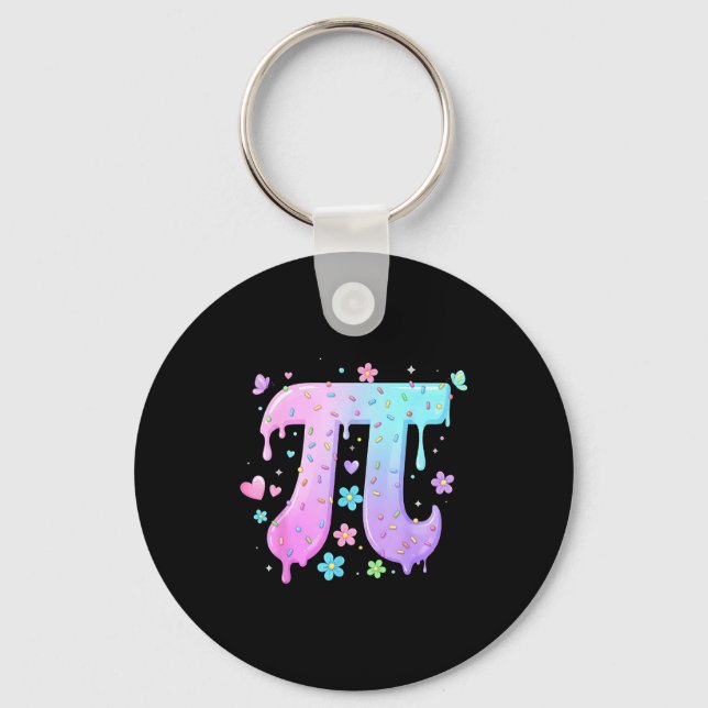 Pi Day Symbol Ice Cream Drip Sprinkle Lover Math T Keychain (Front)