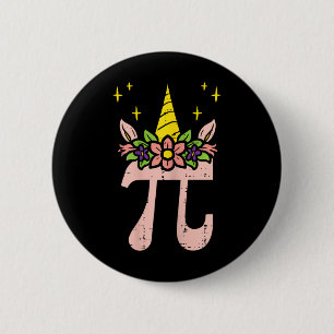 Pi Day Symbol Unicorn Head Cute 314 Math Pun Geek 2 Inch Round Button