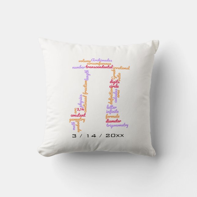 Pi Day Word Cloud Throw Pillow (Front)