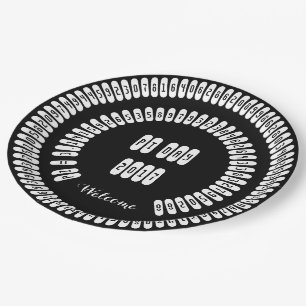 pi Digits Math Love pi= 3.14159 pi Day black white Paper Plate