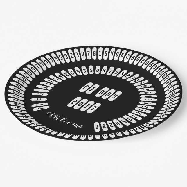 pi Digits Math Love pi= 3.14159 pi Day black white Paper Plate (Angled)